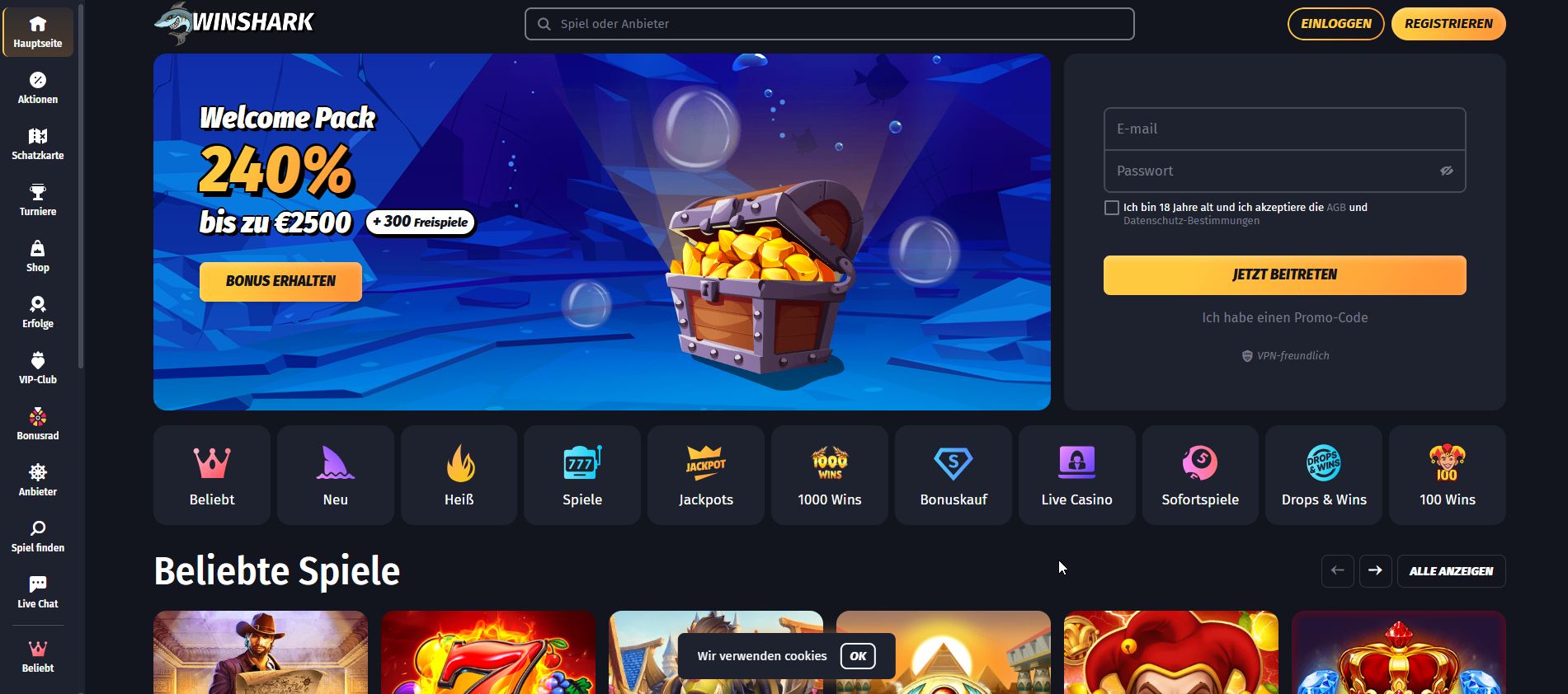 Eine Expedition in die tiefsten Marianengräben: Winshark taucht im High-Tech-Bathyscaph in die absolute Dunkelheit ab, wo biolumineszente Kreaturen und fette Jackpots im Scheinwerferlicht warten